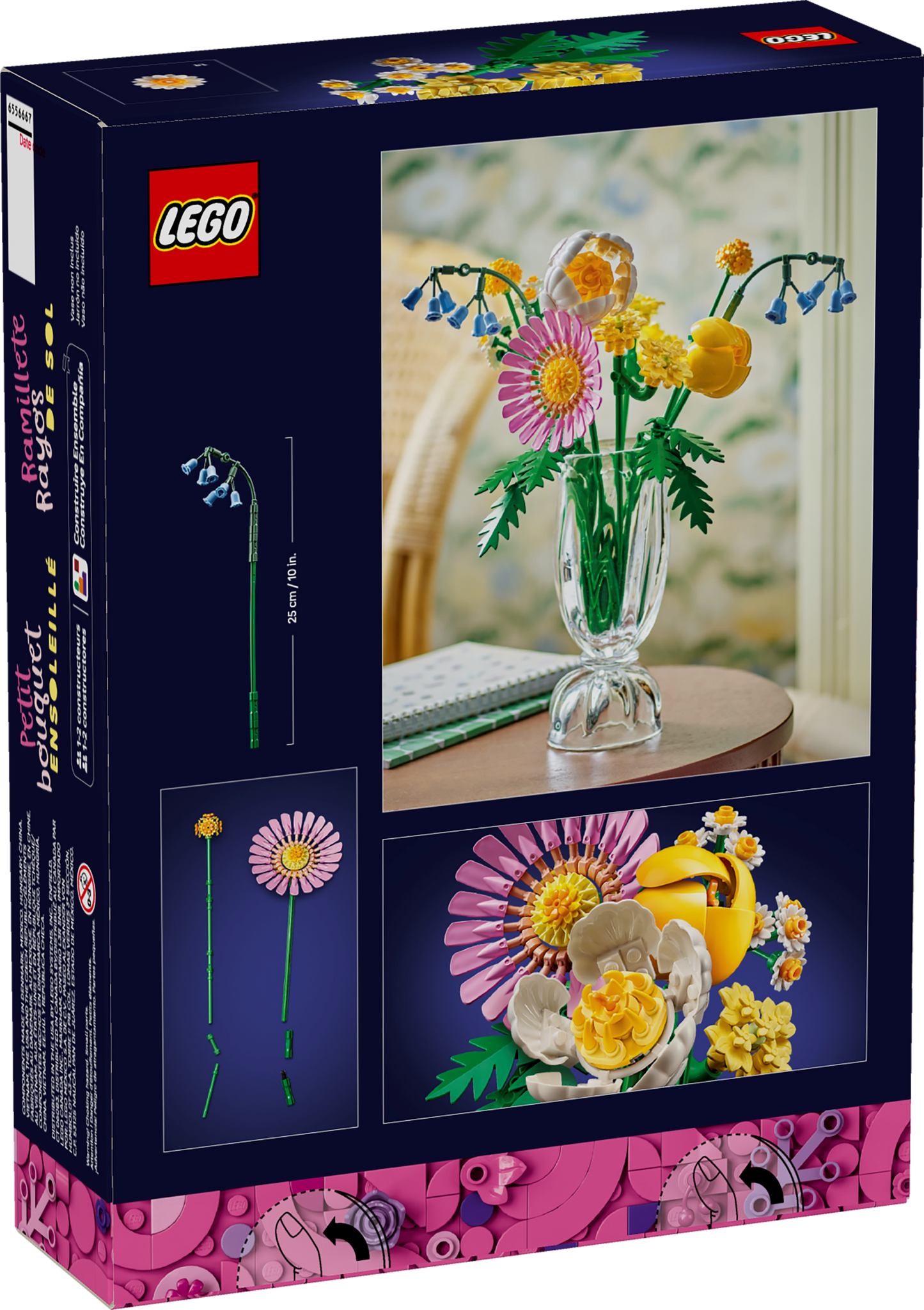 Back of the product packaging for the LEGO Petite Sunny Bouquet set.