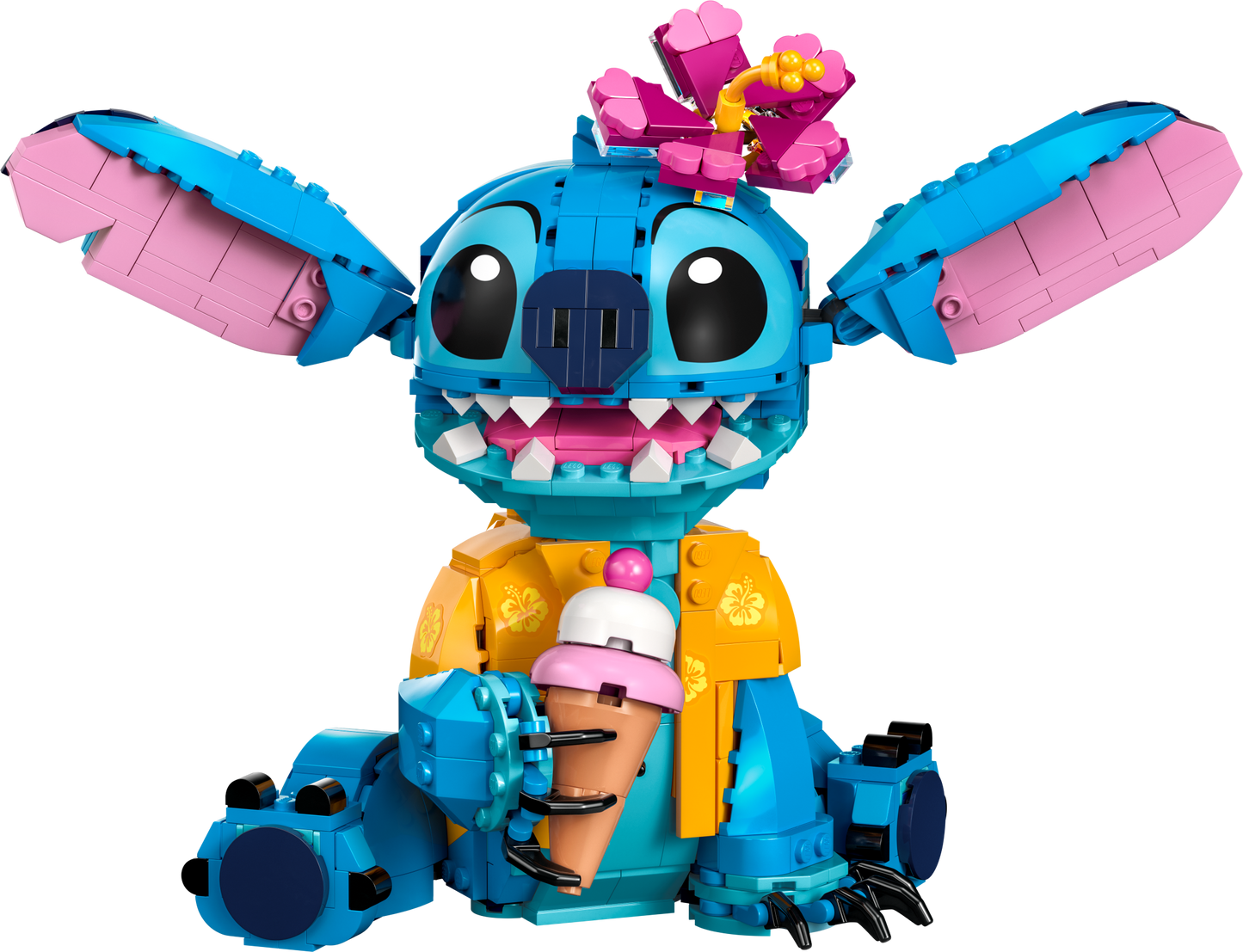LEGO Disney set featuring the character Stitch with a Hawaiian shirt and an ice cream cone.