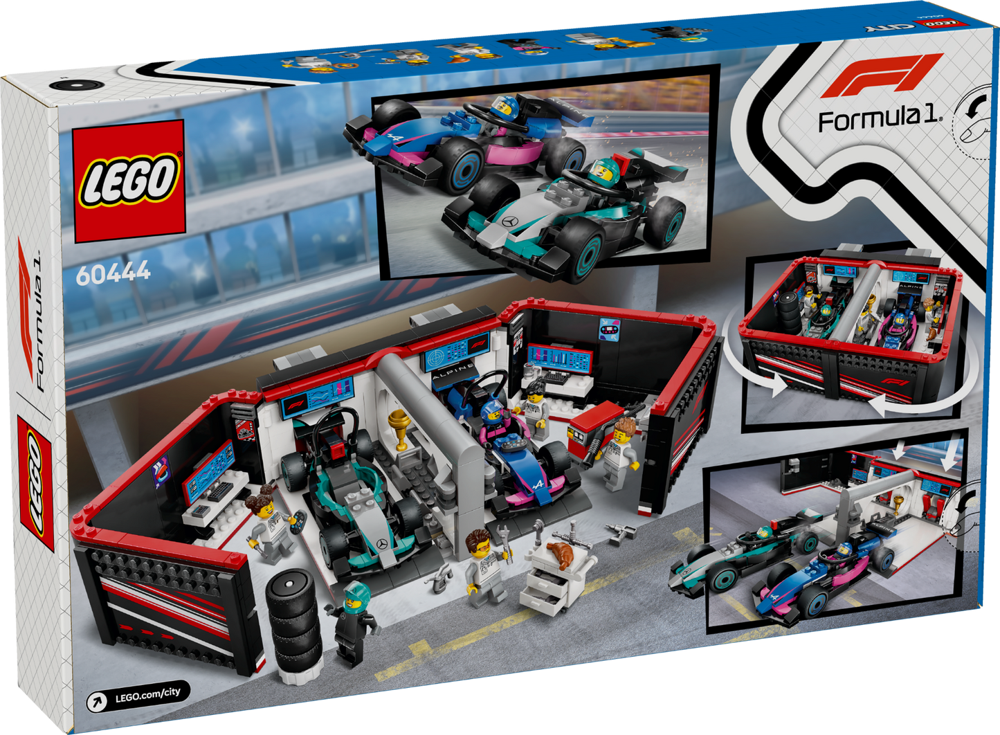 LEGO F1 Garage & Mercedes-AMG & Alpine Cars Vehicle Toy 60444 back of box