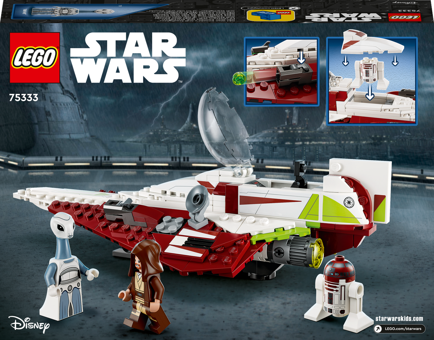 LEGO Star Wars set with spaceship, characters, and packaging