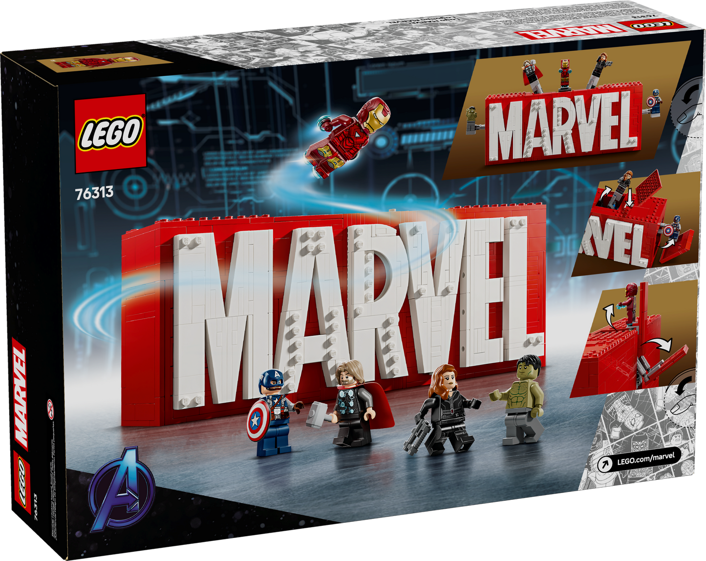 LEGO Logo & Minifigures 76313 Marvel back of box