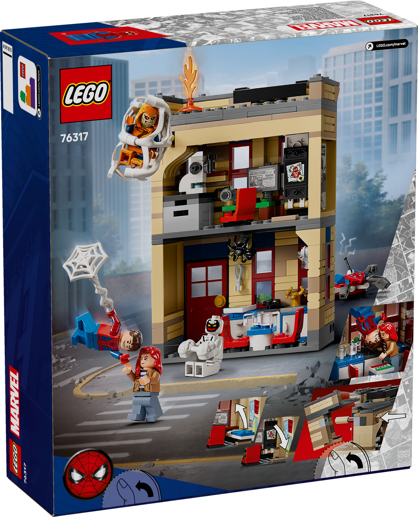 Back of the LEGO Marvel Spider-Man Peter Parker's Apartment set packaging