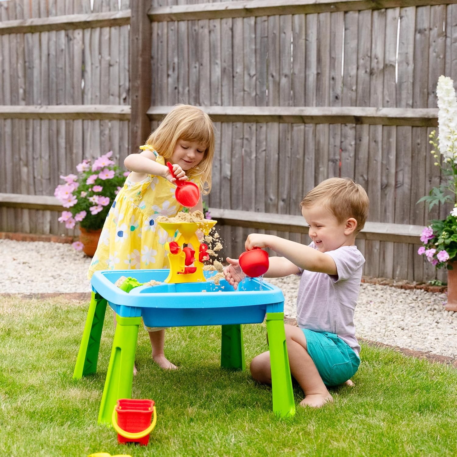 Dolu Tavolo Gioco Sabbia E Acqua Con Fontana E Accessori | Include Palette E Tazze | Per Bambini 2-5 Anni | 72x74x18 Cm