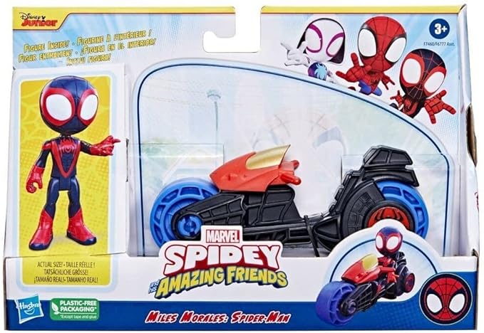SPIDEY AND HIS AMAZING FRIENDS Marvel, Miles Morales Action Figure, Toy Motorcycle, Toys for 3 Year Old Boys and Girls and Up