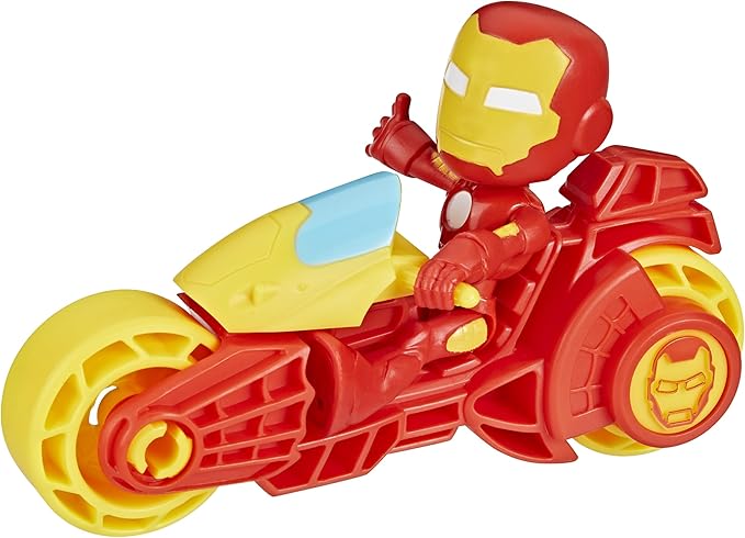 Marvel Spidey and His Amazing Friends, Iron Man Action Figure & Toy Motorcycle Playset