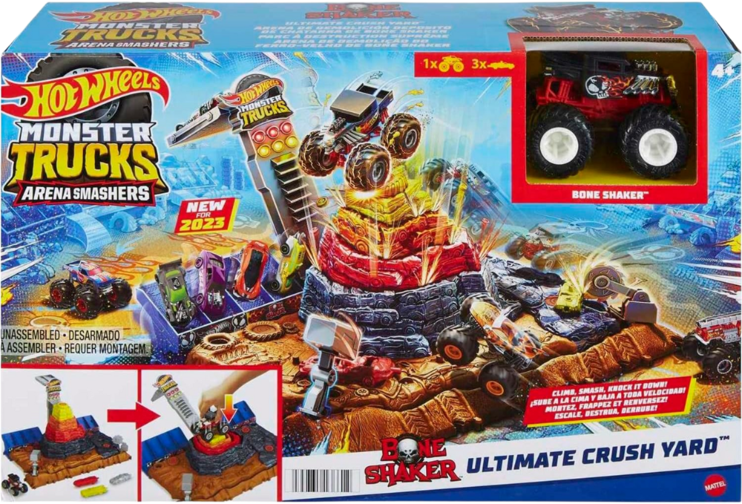 Hot Wheels Monster Trucks Arena Smashers Bone Shaker Ultimate Crush Yard Playset (HNB96)