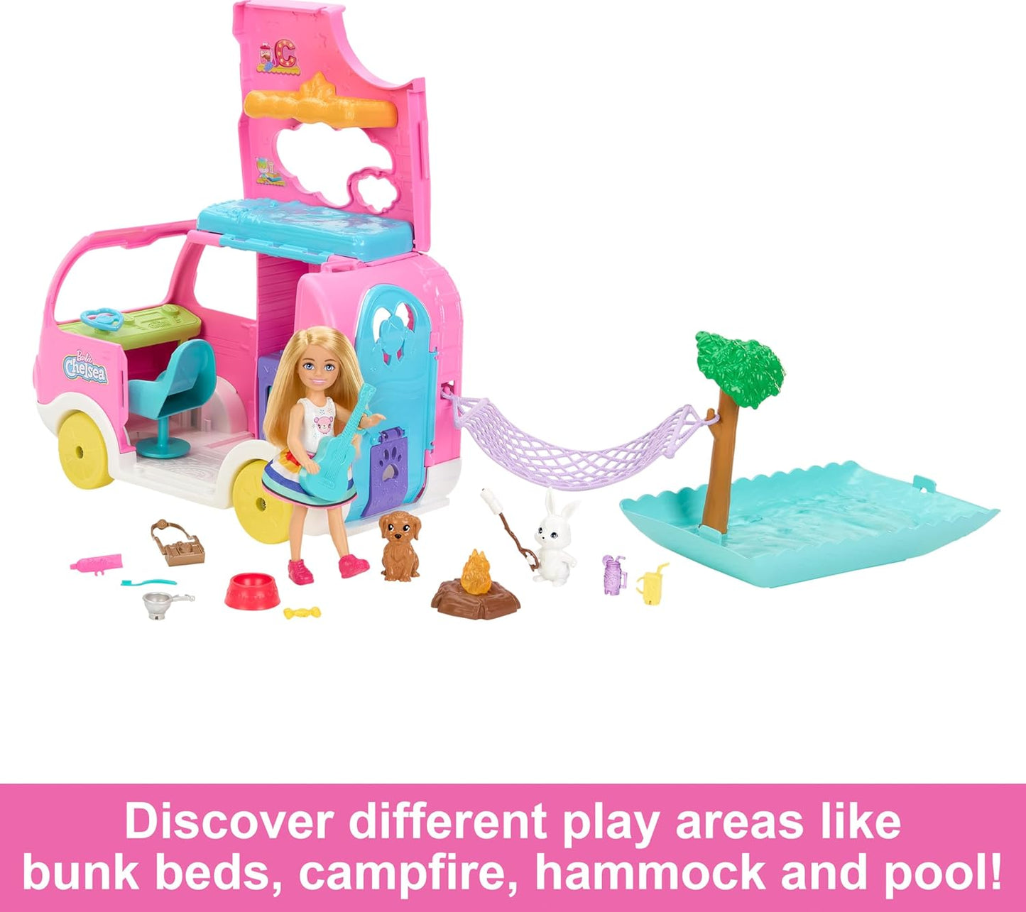Barbie Camper, Chelsea 2-in-1 Playset with Small Doll (HNH90)