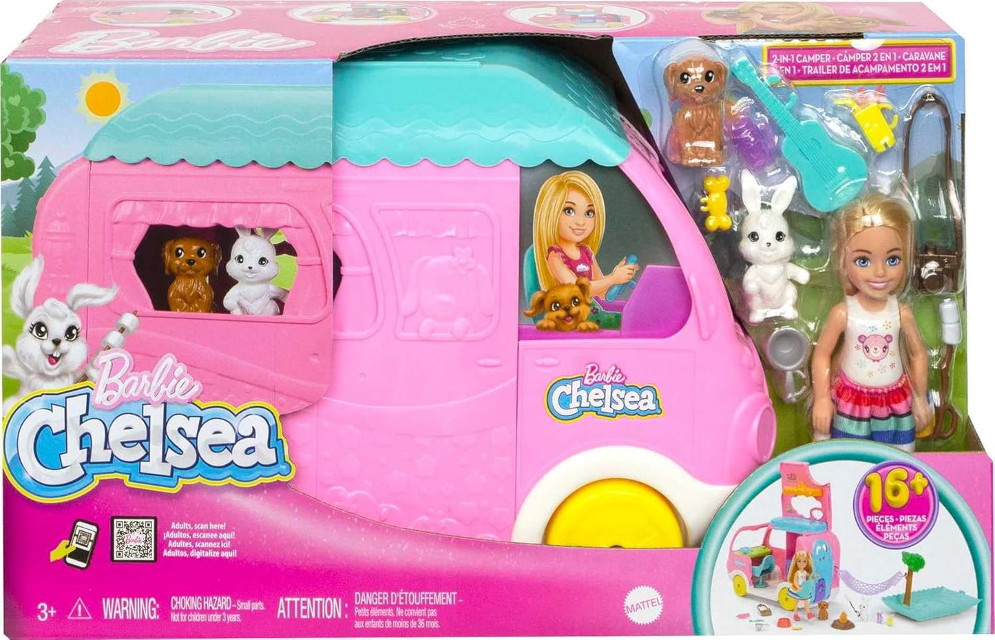 Barbie Camper, Chelsea 2-in-1 Playset with Small Doll (HNH90)
