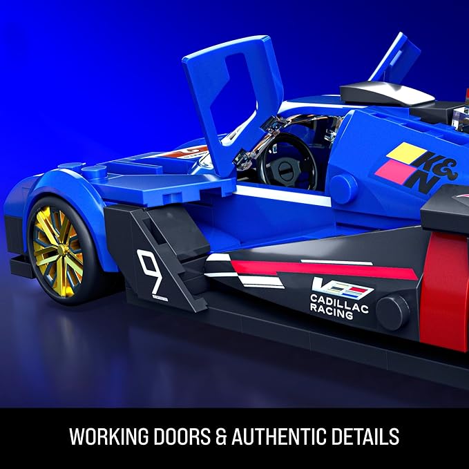 Toy race car with open doors on a blue background