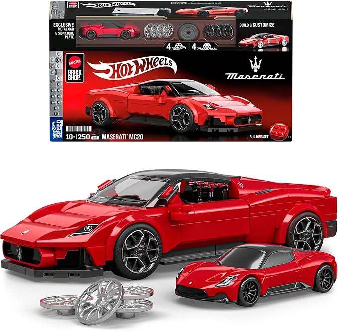 Mattel Brick Shop Hot Wheels Maserati Mc20 Building Toy Kit (250 Pieces), For Collectors