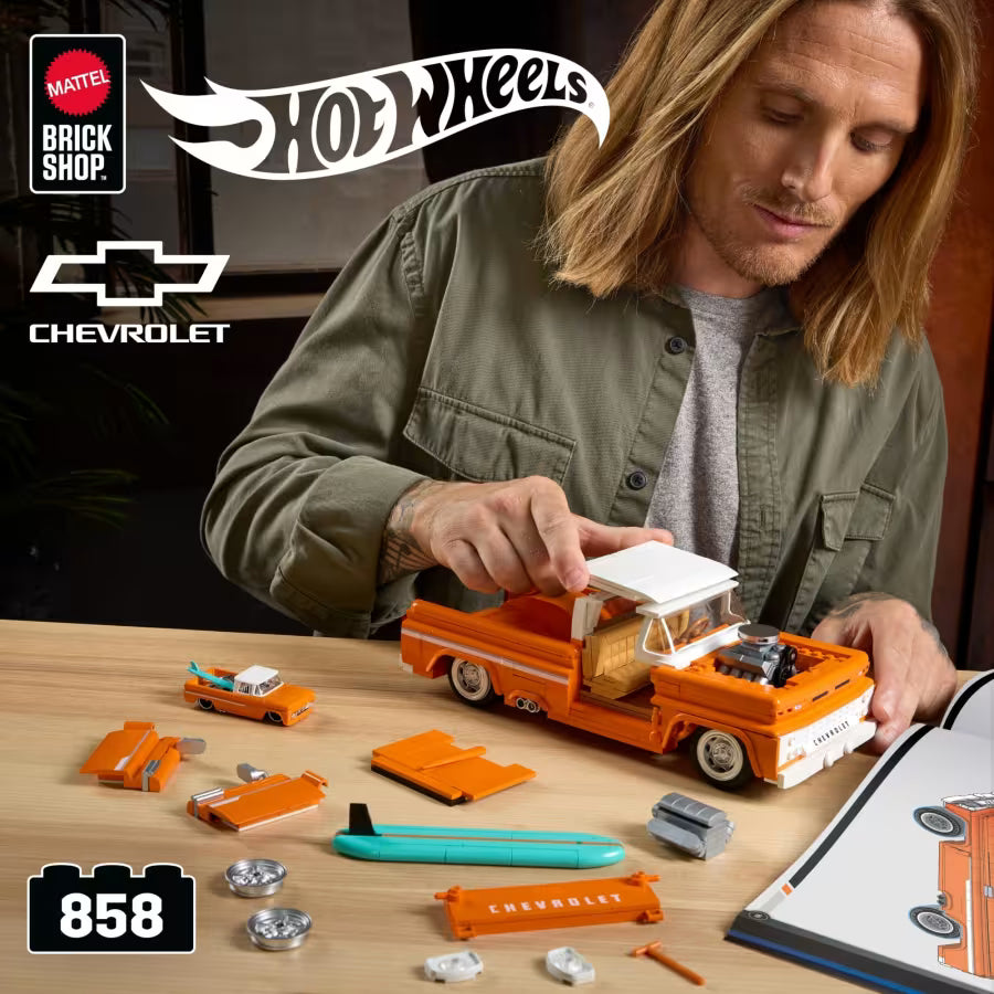 Mattel Brick Shop Hot Wheels Custom ’62 Chevy Pickup Building Toy Kit, 858 Piece