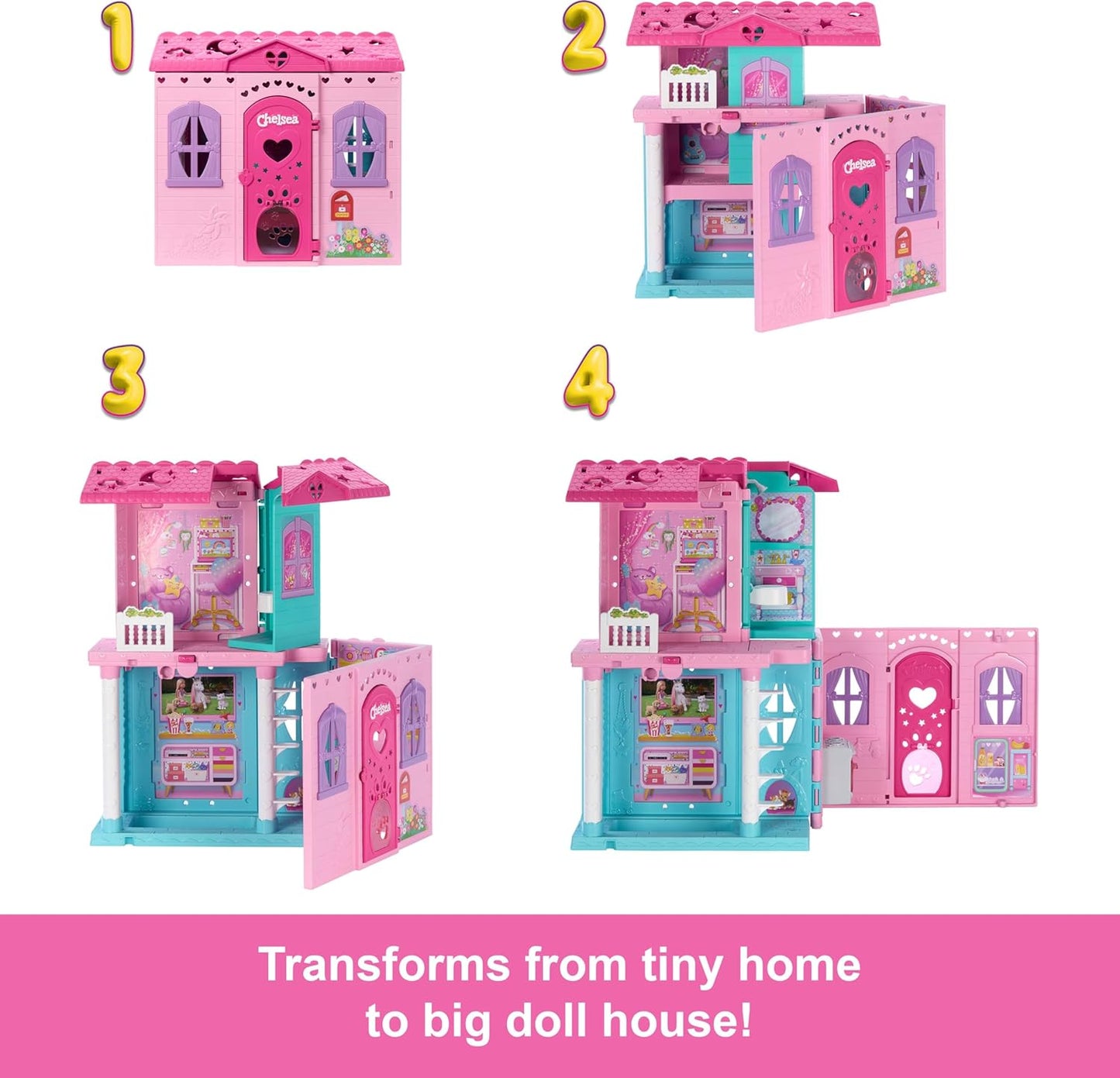 Barbie Chelsea Toy Dollhouse with 15+ Accessories, Pop-Up House (JFW49)