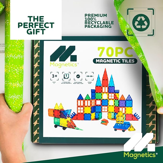 Magnetics - Magnetic Tiles Building Set - 70 Piece Educational Construction Toy