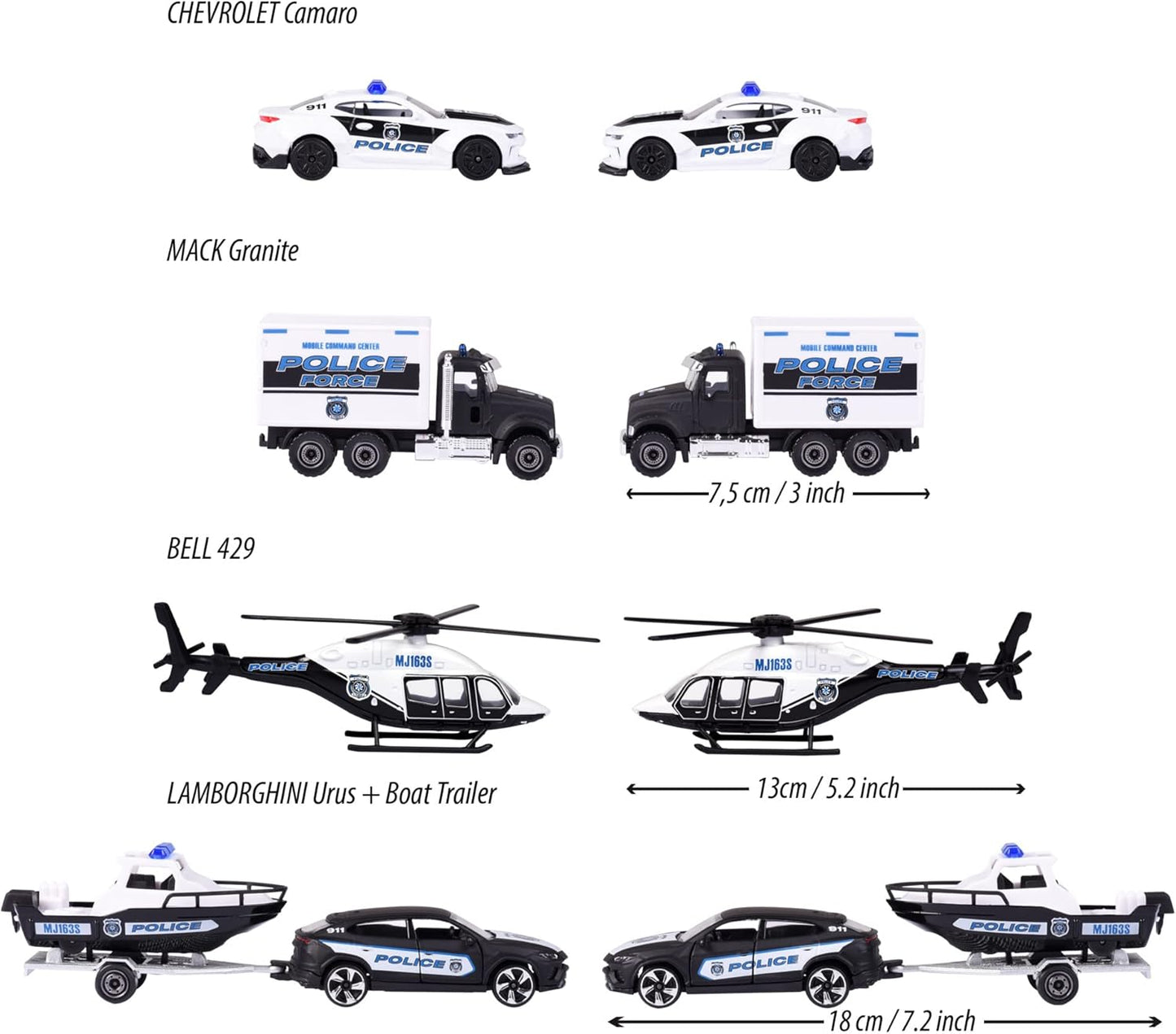 Majorette Police Force Pack 4 Cars Set - Scale 1:64