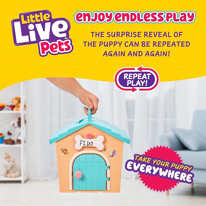 Little Live Pets My Puppy's Home Minis - Teal & Orange Home Plush Toy Puppy and Kennel Playset Surprise Reveal! Build Your Puppy's Home, Name Your Puppy and SURPRISE! Puppy Appears!