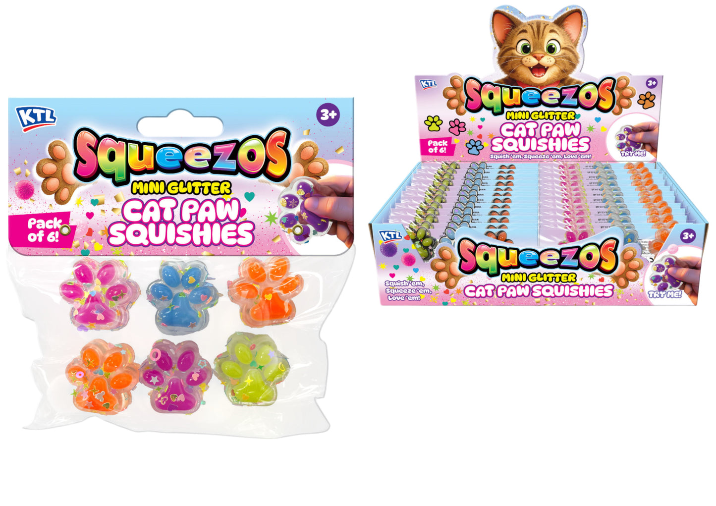 Squeezos Mini Glitter: Cat Paw Squishies 6-Pack (1 Single)