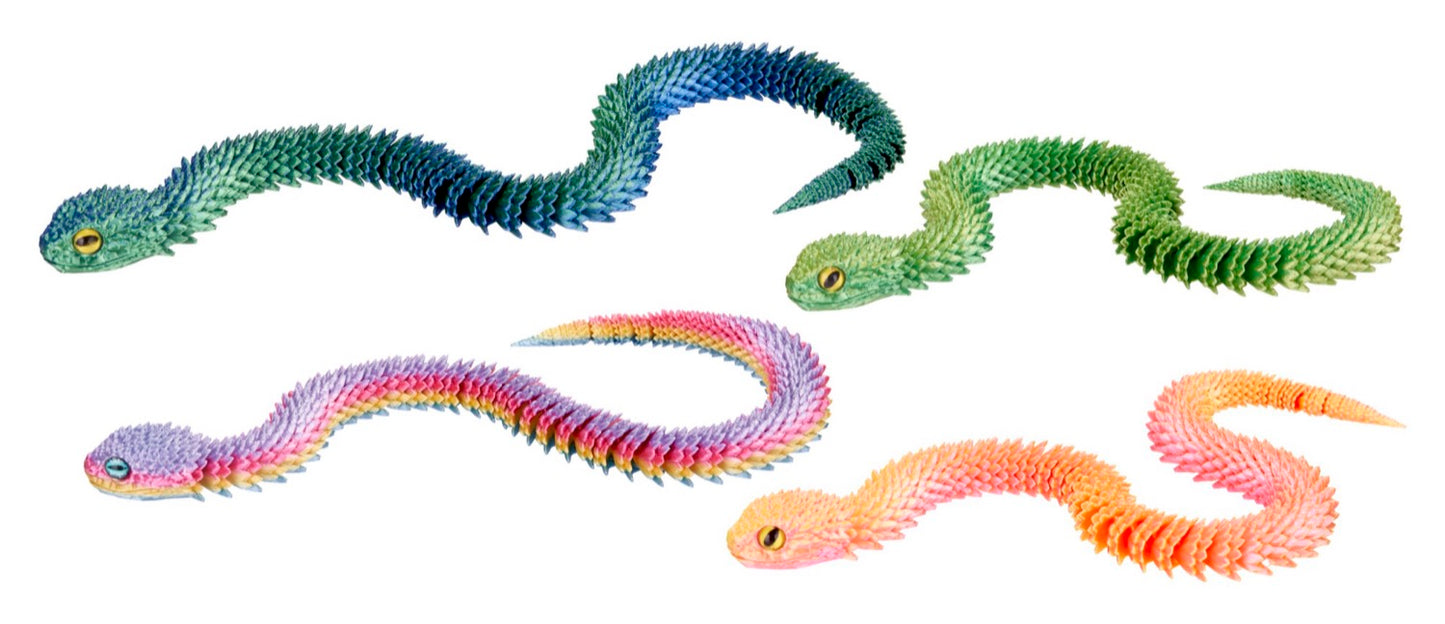 Set of colorful snake toys on a white background
