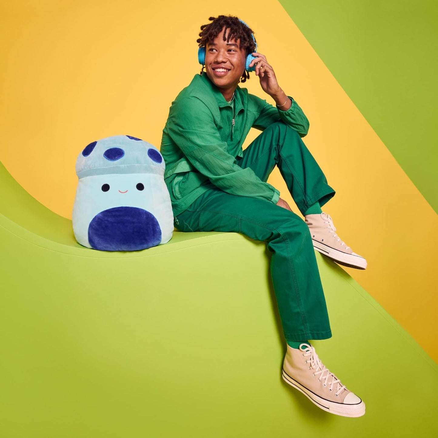 Squishmallows Original 16-Inch-Ankur The Teal Mushroom with Blue Fuzzy Spots