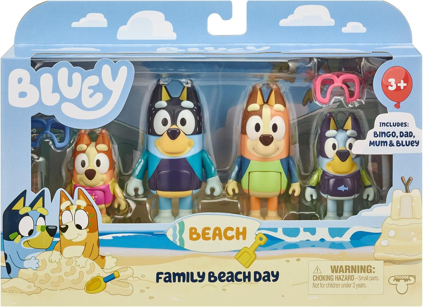 Bluey Figure 4-Pack, Family Beach Day 2.5-3 Inch