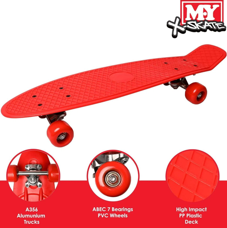 Retro Skateboard - Red - 22.5" x 6"