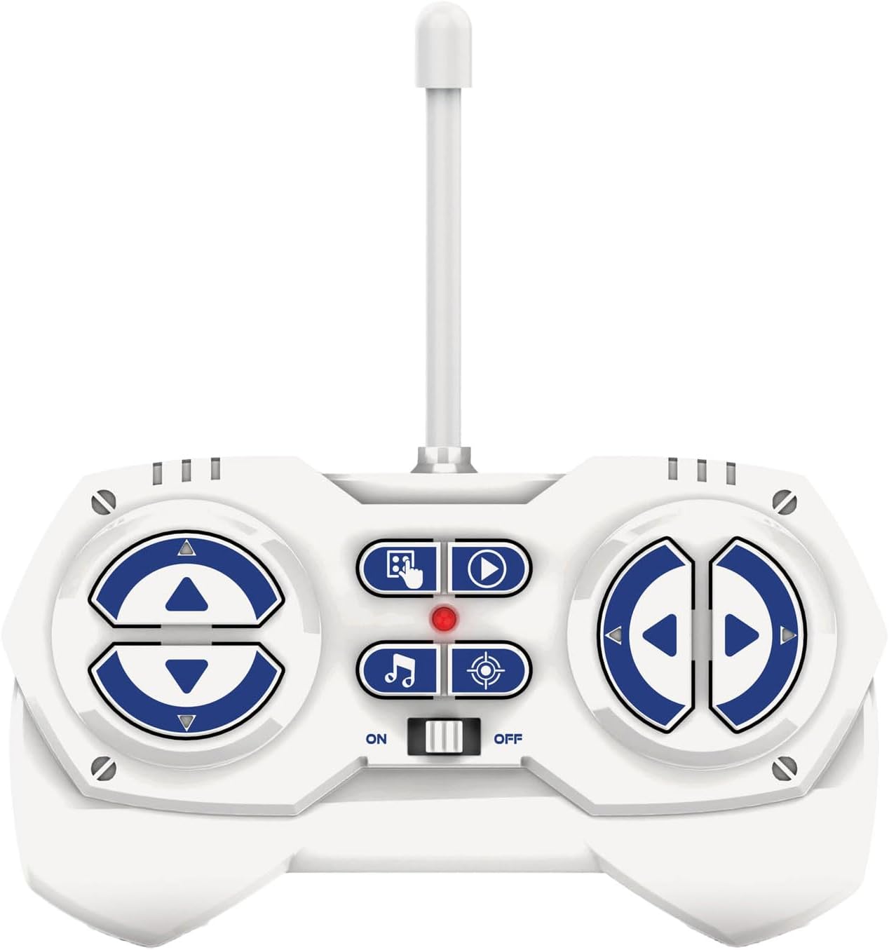 White remote control with blue buttons on a white background