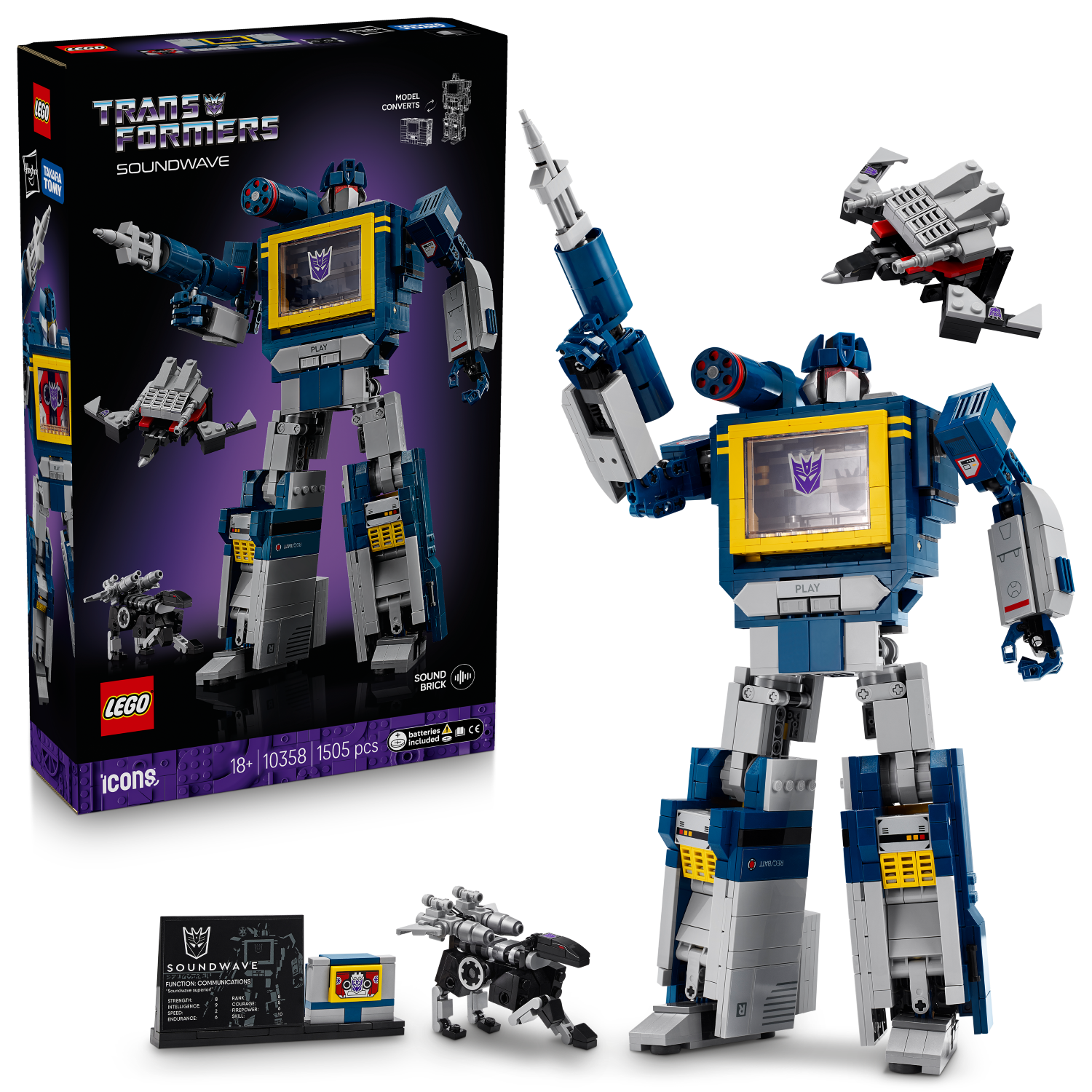 LEGO Transformers Soundwave set with packaging on a white background