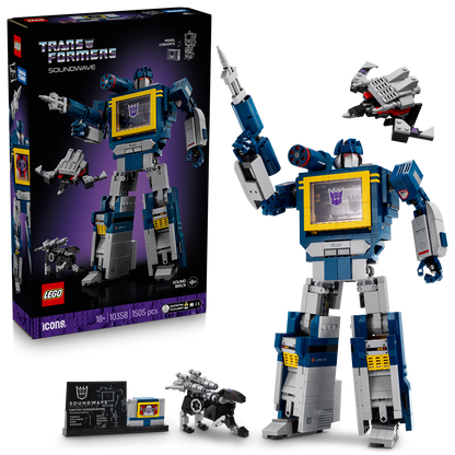 LEGO Transformers Soundwave set with packaging on a white background