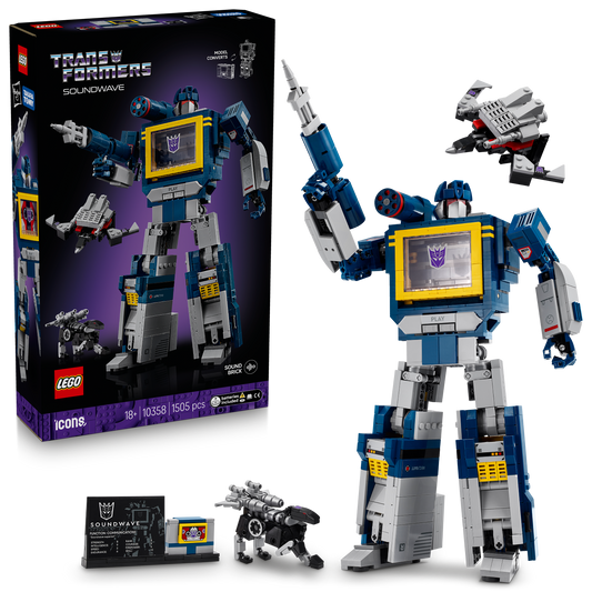 LEGO Transformers Soundwave set with packaging on a white background