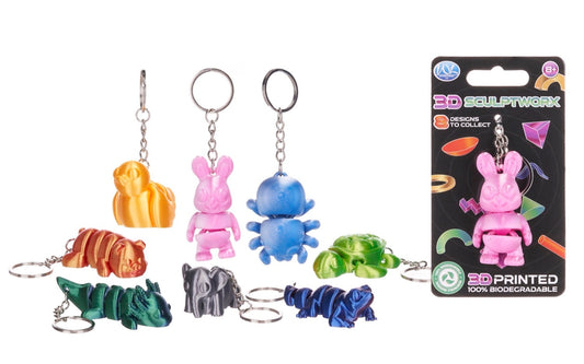 3D Sculptworx Printed Animals Keychain Asst