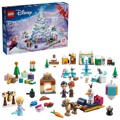 LEGO Disney advent calendar 2025, showing all 24 gifts for each day, with its packaging. 