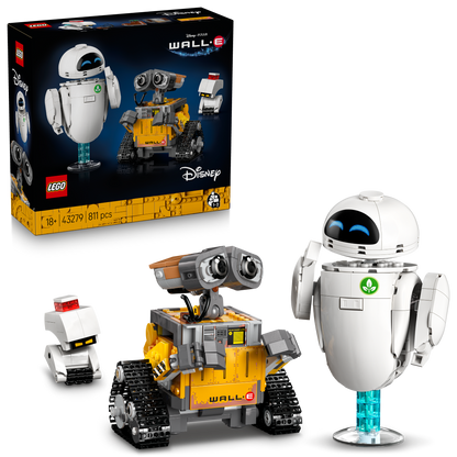LEGO Disney WALL-E set with robot figures and packaging on a white background