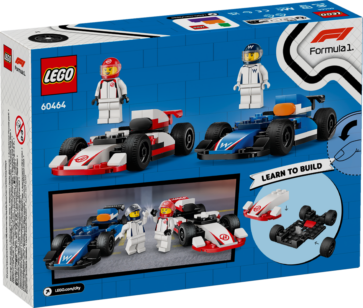 LEGO F1 Williams Racing & Haas F1 Race Cars 60464 back of box image
