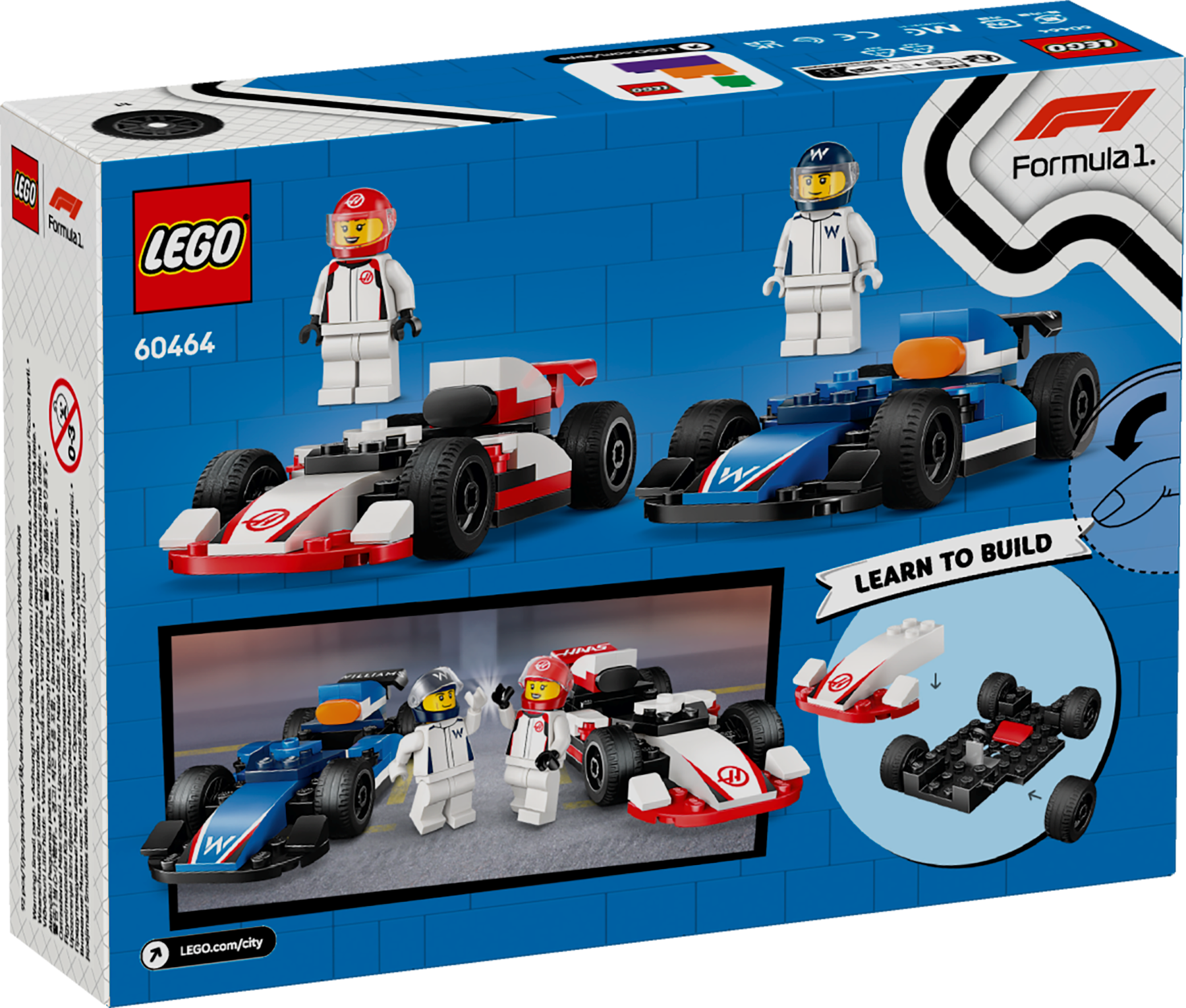 LEGO F1 Williams Racing & Haas F1 Race Cars 60464 back of box image