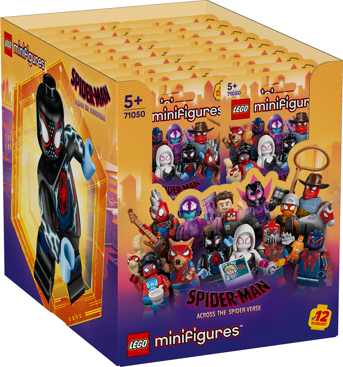 LEGO Spider-Man minifigures box of 36 with character display and branding.