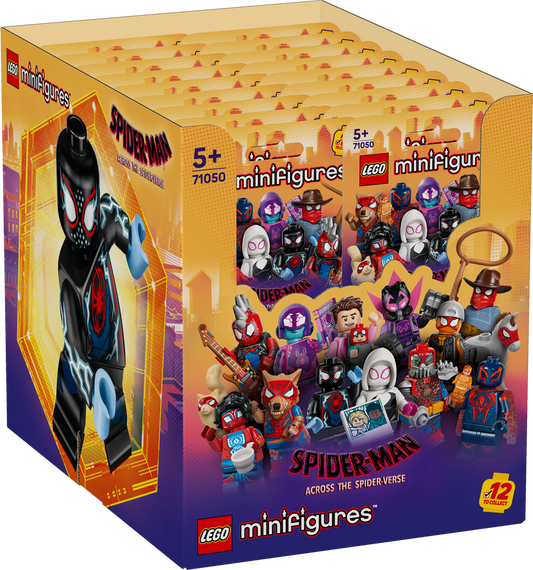 LEGO Spider-Man minifigures box of 36 with character display and branding.