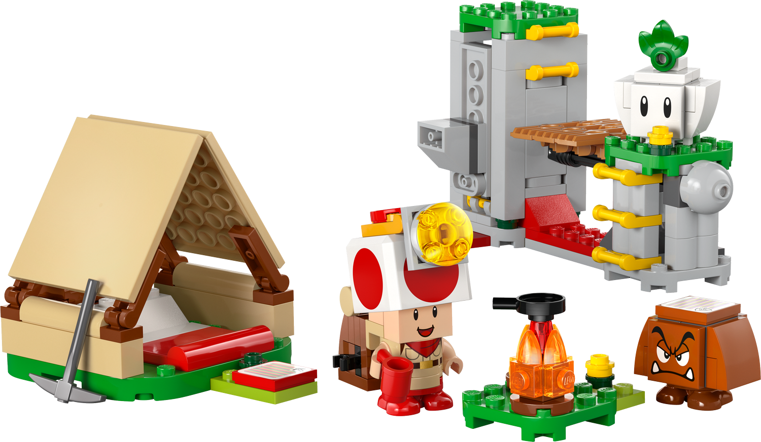 LEGO set with a small hut, character, and other elements on a white background.