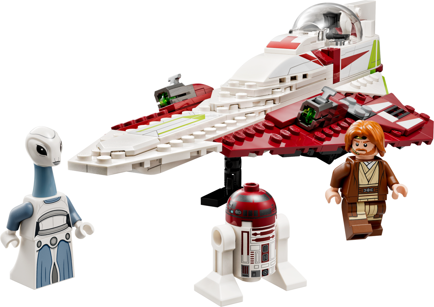 LEGO Star Wars set with spaceship, characters, and droid on a white background
