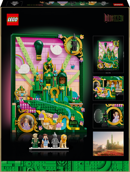 Back of the LEGO Wicked Emerald City Wall Art set packaging box