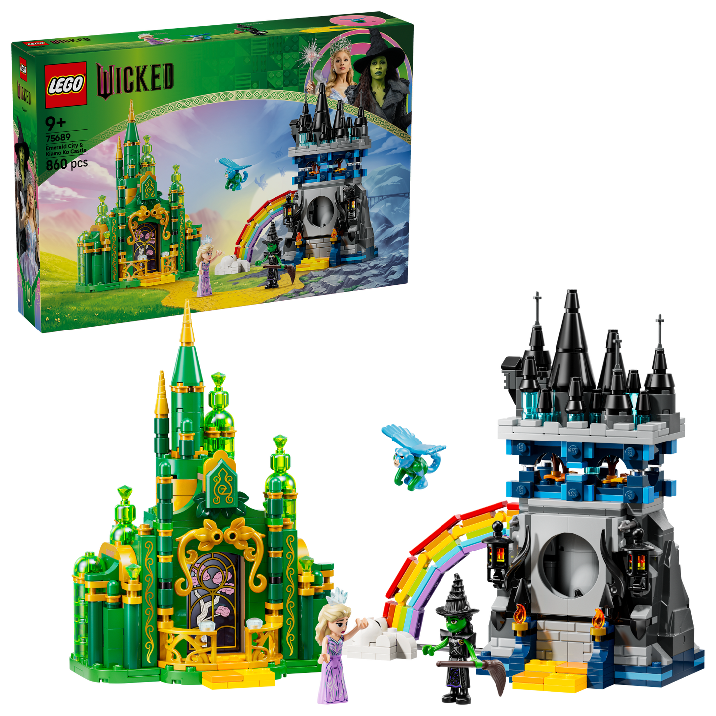 LEGO Wicked set with green and black castle models and packaging on a white background