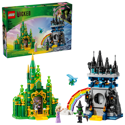 LEGO Wicked set with green and black castle models and packaging on a white background