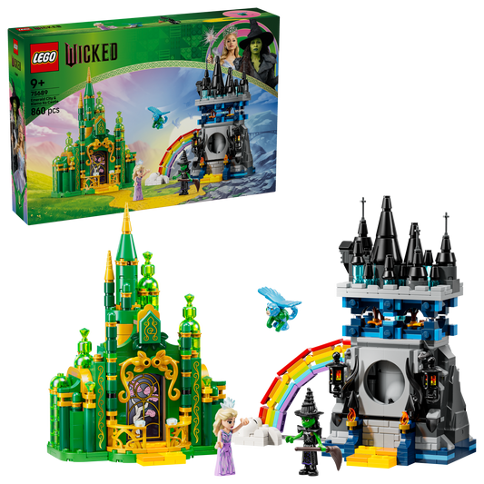 LEGO Wicked set with green and black castle models and packaging on a white background