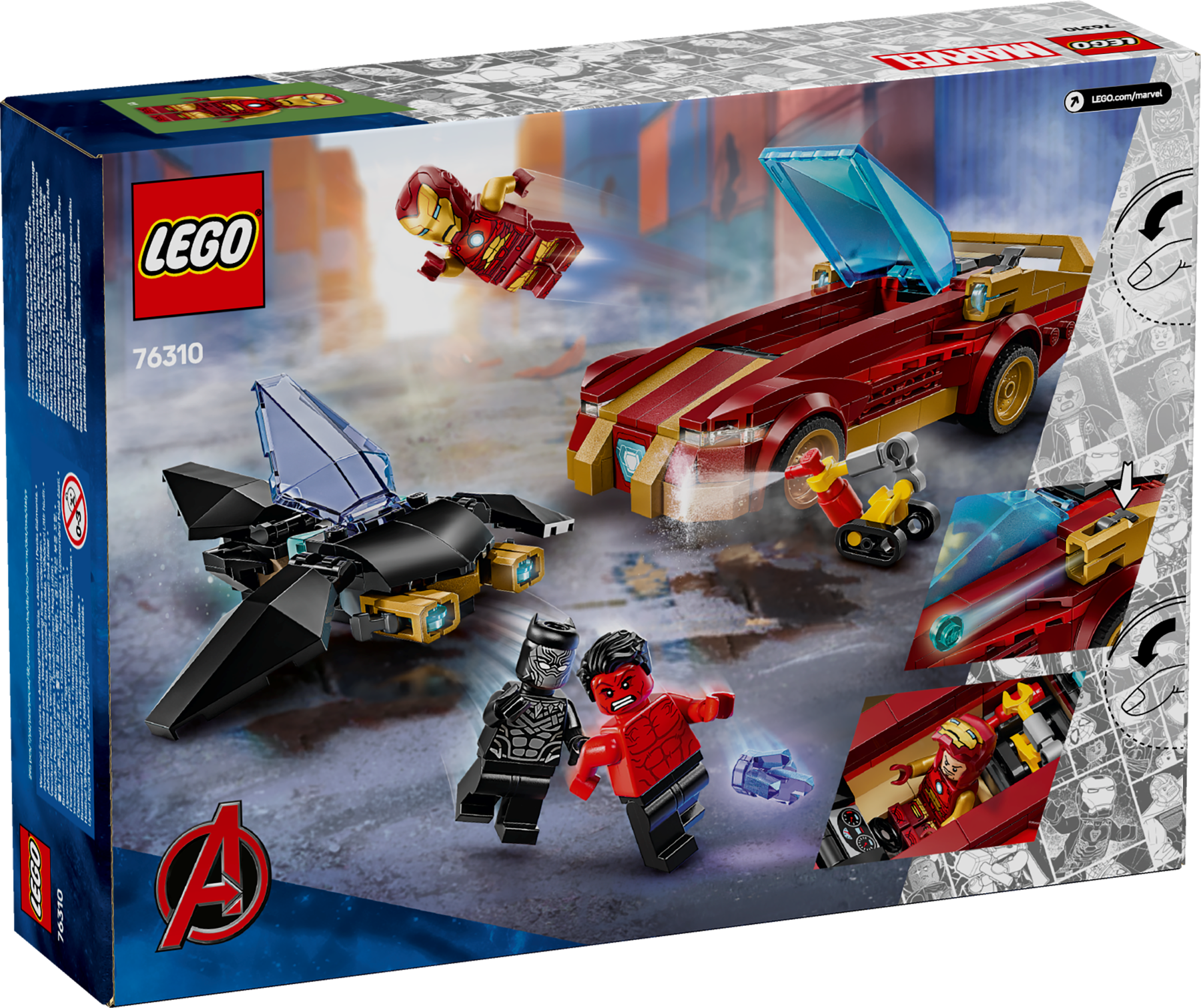 LEGO Iron Man Car & Black Panther vs. Red Hulk 76310 Marvel back of box