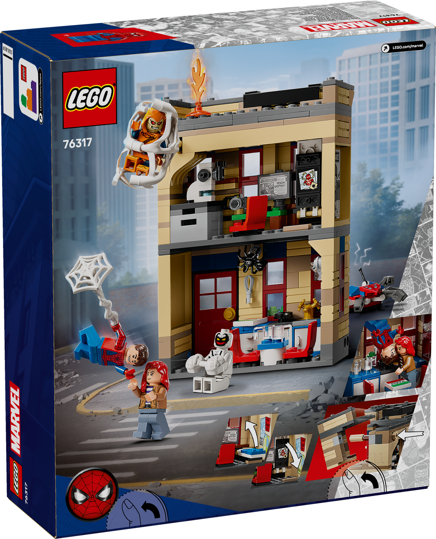 Back of the LEGO Marvel Spider-Man Peter Parker's Apartment set packaging