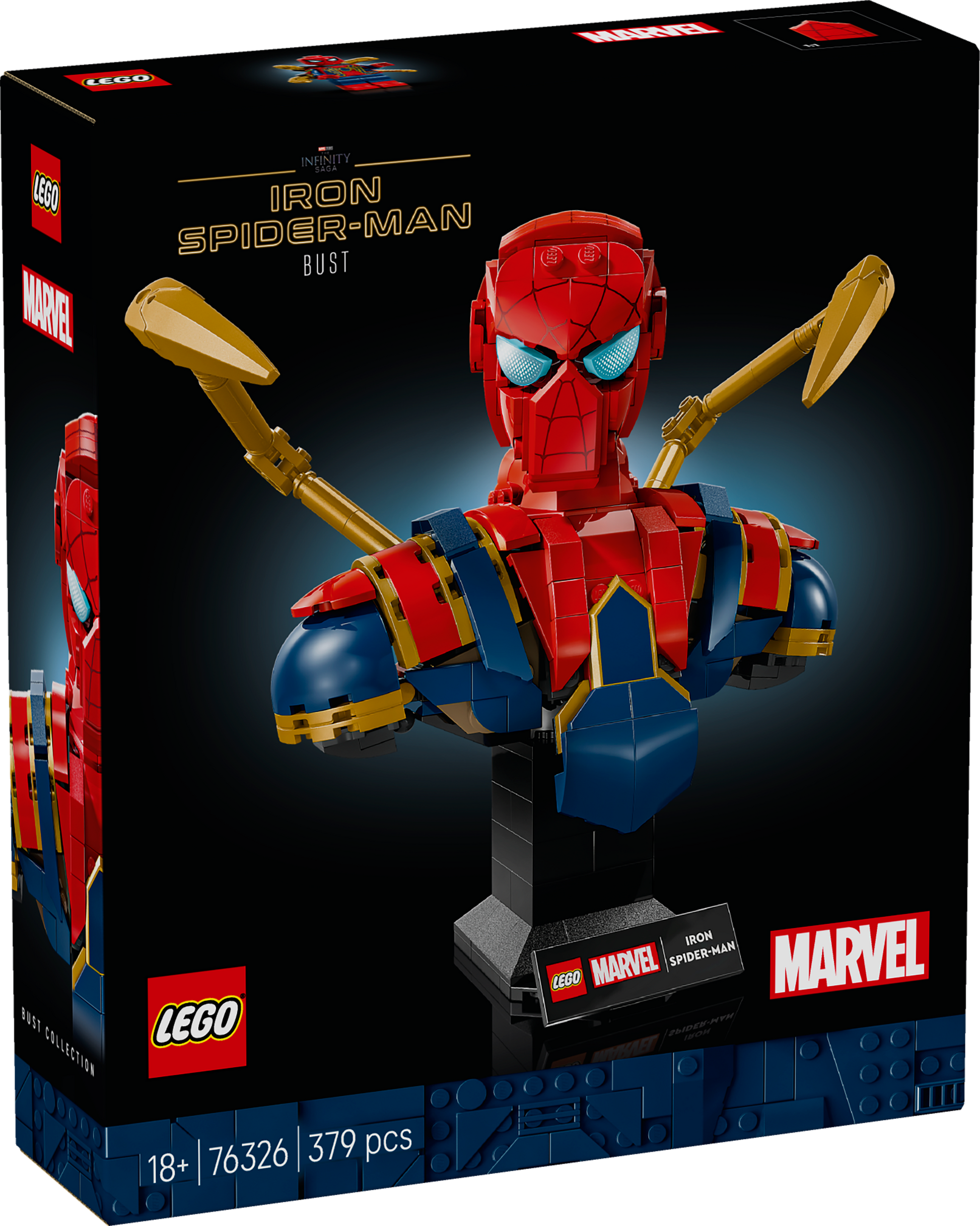 LEGO Iron Spider-Man bust packaging with Marvel and LEGO logos.