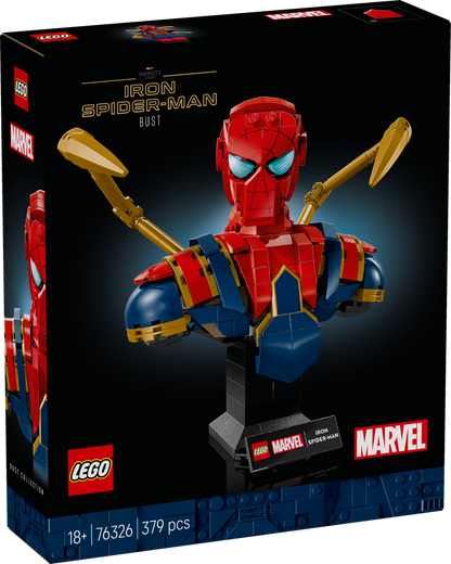 LEGO Iron Spider-Man bust packaging with Marvel and LEGO logos.