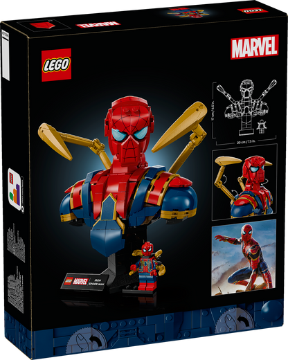 LEGO Iron Spider-Man bust back of packaging with Marvel and LEGO logos.