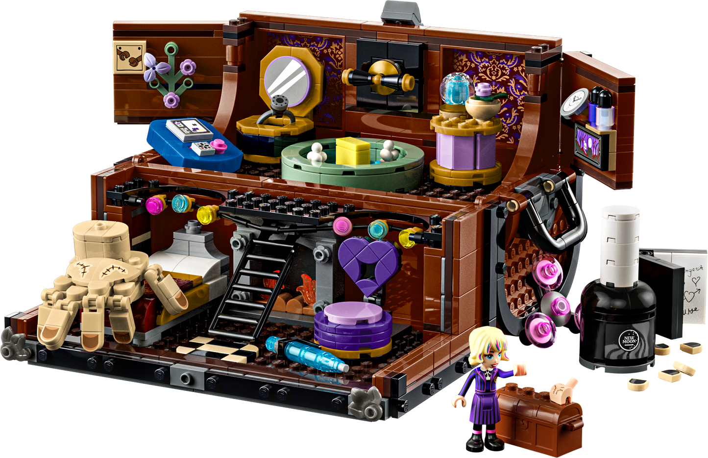 LEGO Wednesday Thing's Apartment, with packaging and accessories.