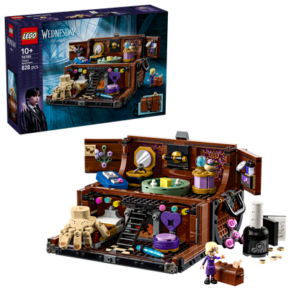 LEGO Wednesday Thing's Apartment, with packaging and accessories. 