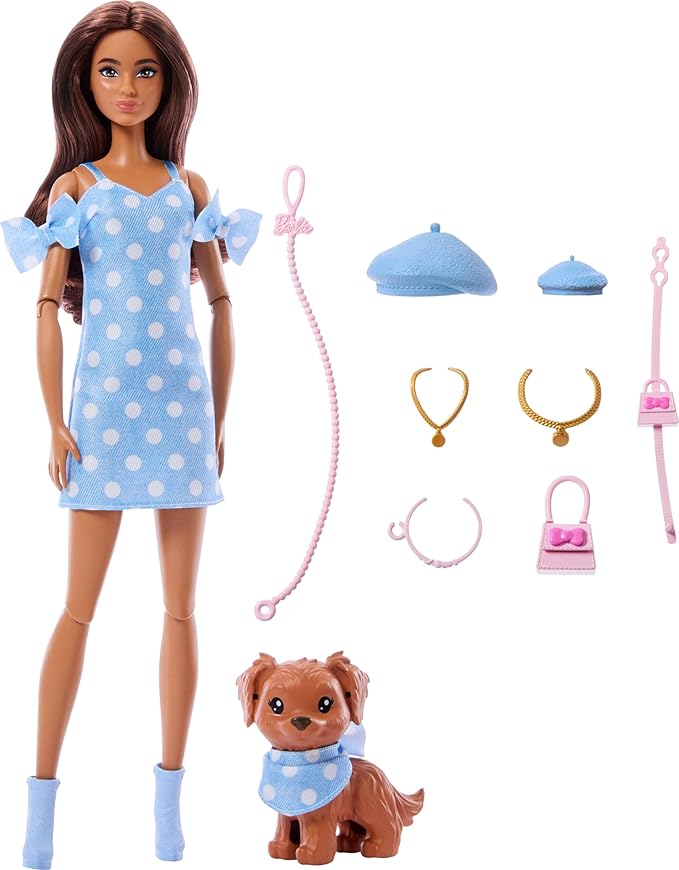 Barbie Twinning Looks Doll with Pet Dog in Matching Clothes & Accessories (JFP38)