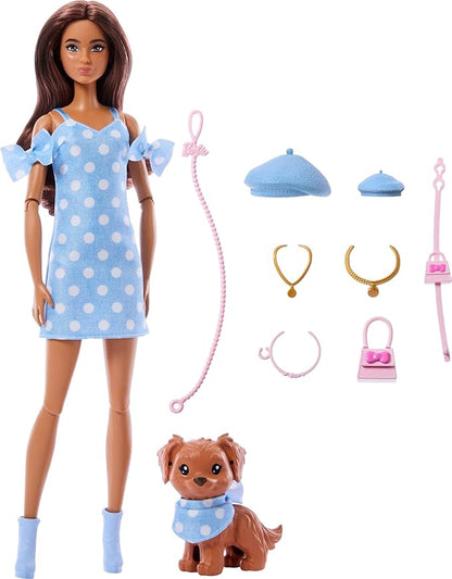 Barbie Twinning Looks Doll with Pet Dog in Matching Clothes & Accessories (JFP38)